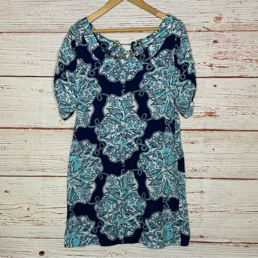 Lilly Pulitzer Everett Dress in Bright Navy Hey Big Sailor Sz M - Picture 9 of 12